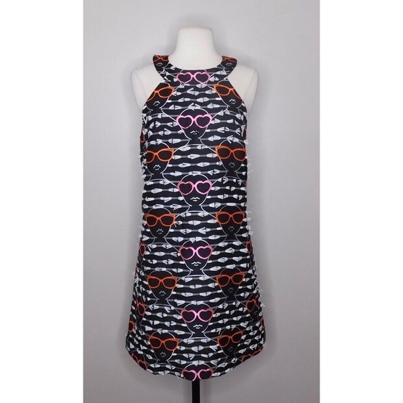 NWT!! Anthropologie HUTCH Sunglass Shift Dress Embroidered Faces Clip Dot Dress - Picture 3 of 16